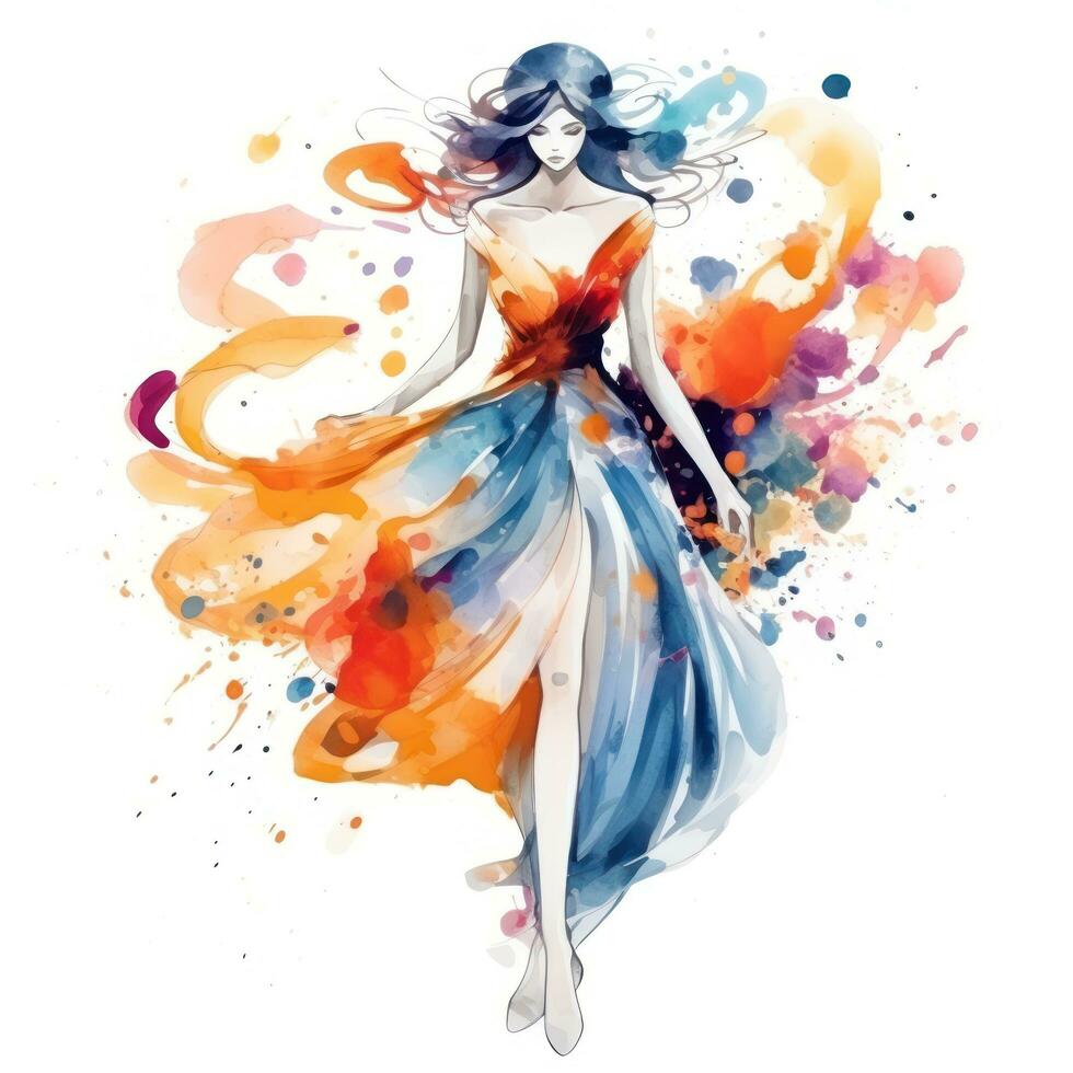 Watercolor fashion illustration isolated photo