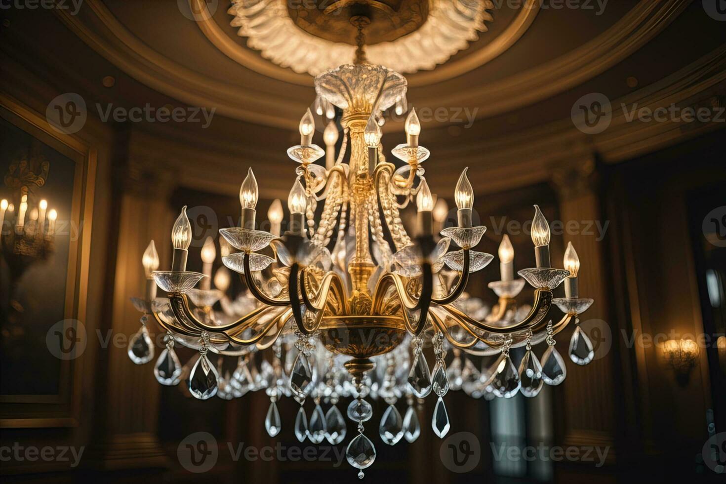 Luxury chandelier isolated on dark background. ai generative photo