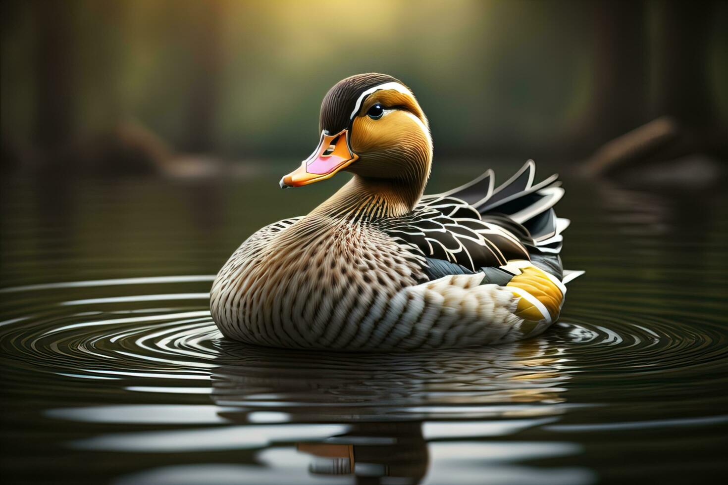 Beautiful duck on a solid color background. ai generative photo