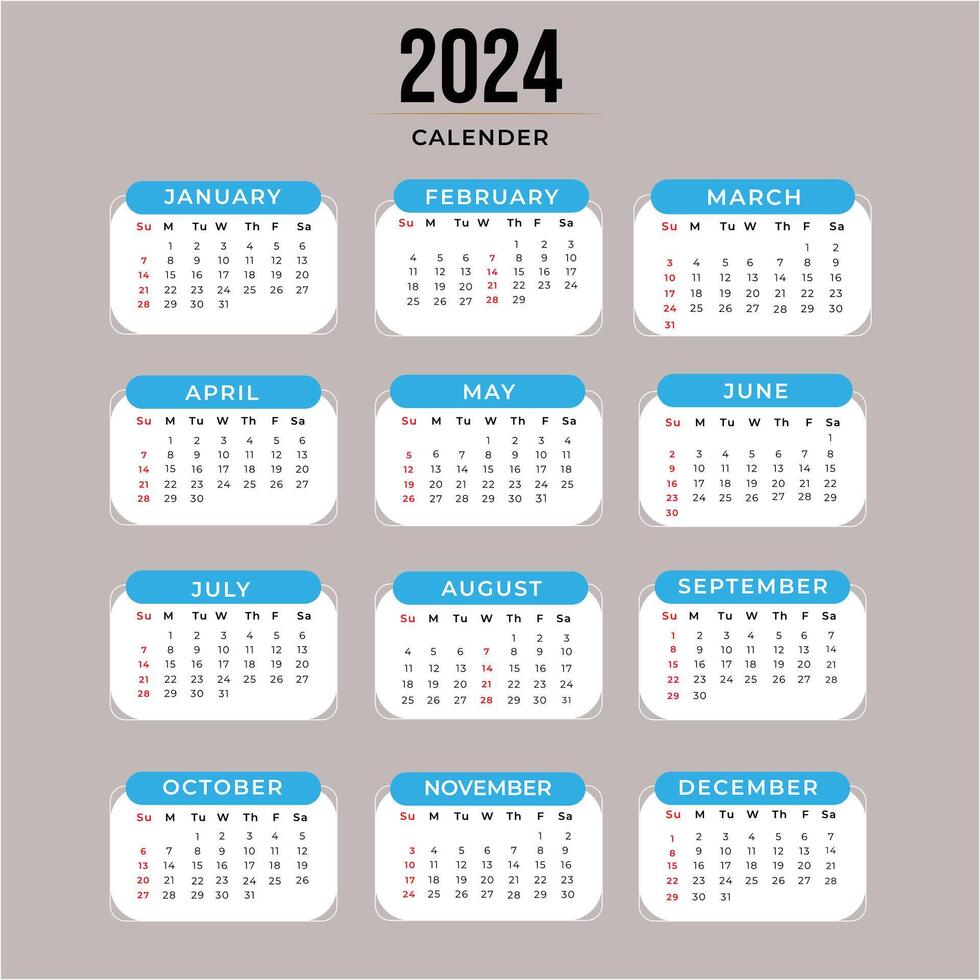 2024 calender template vector