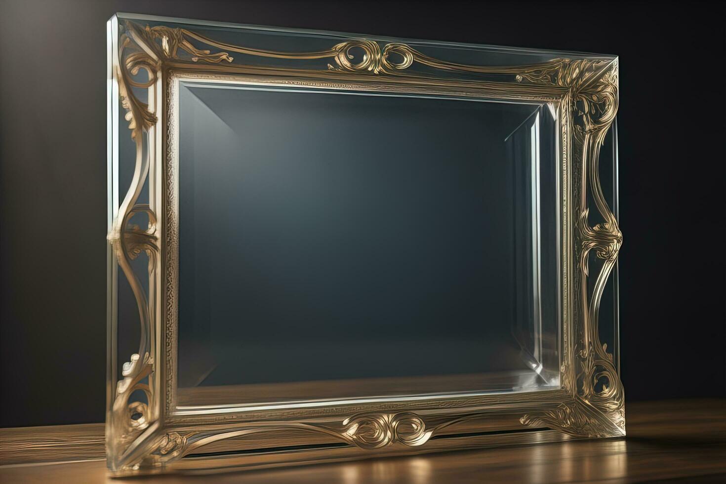 Glass picture frame on a solid color background. ai generative photo