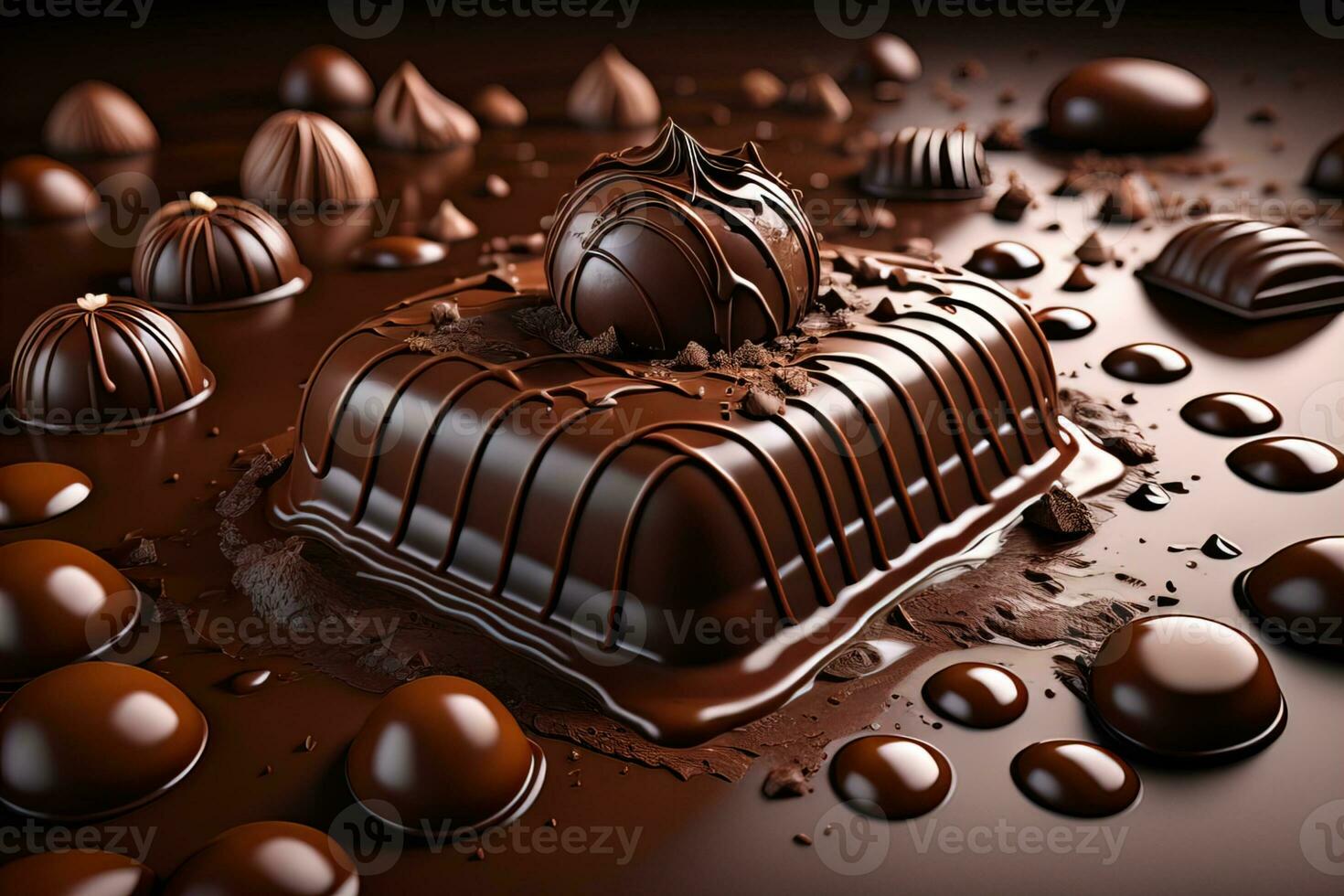 Chocolate truffles on a dark background. ai generative photo