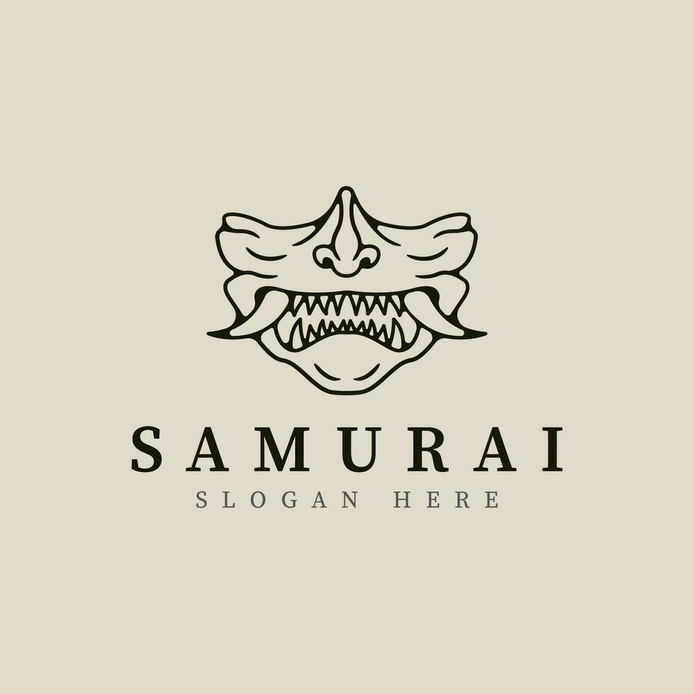 samurai mask line art logo vector illustration template design.