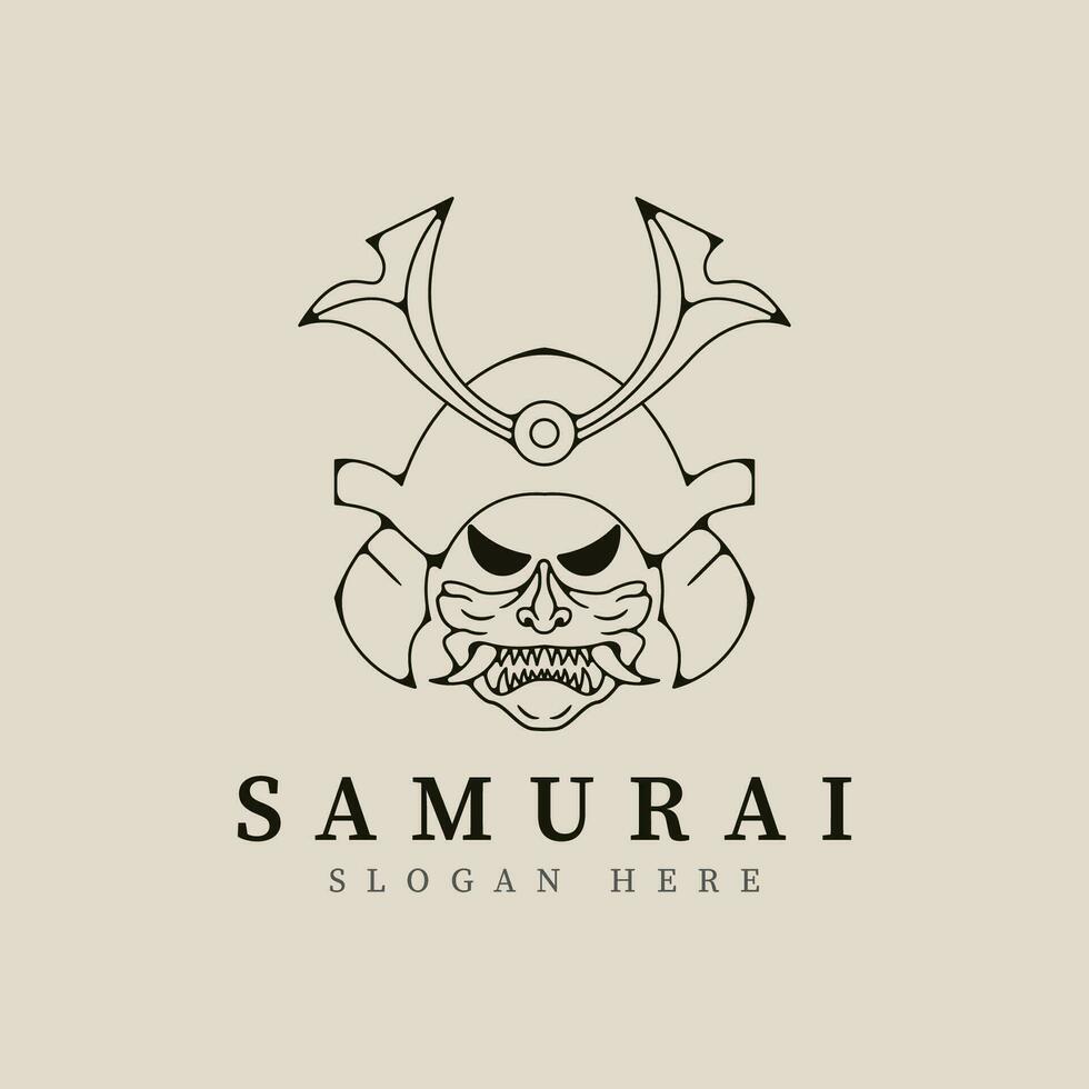 samurai mask line art logo vector illustration template design.