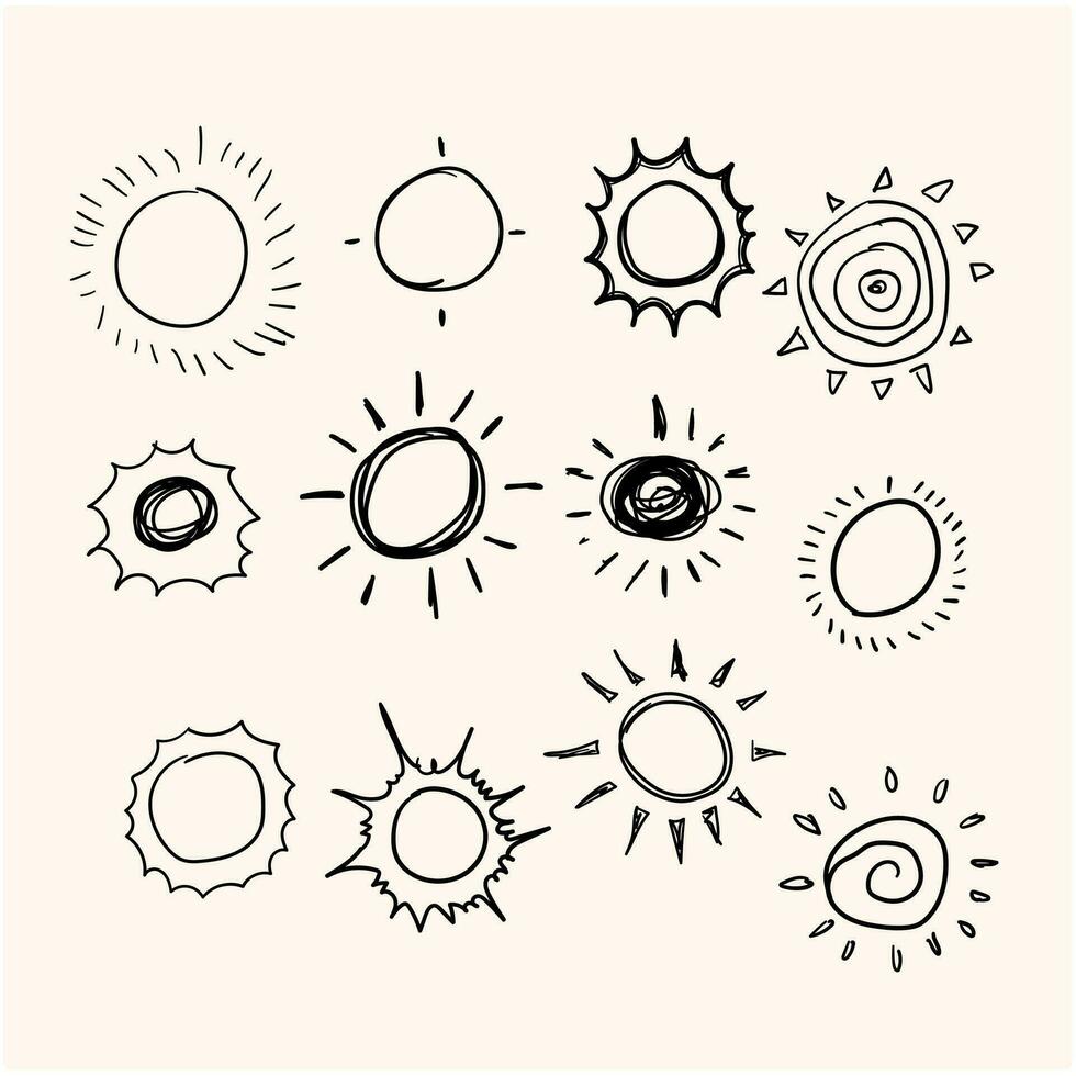 Hand drawn Sketch doodle vector line Sun icon element set