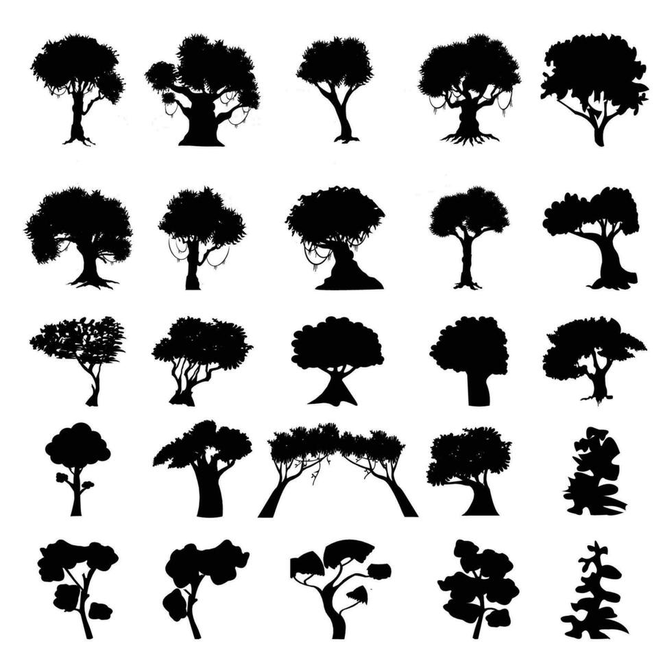 árbol siluetas en blanco fondo, vector ilustración