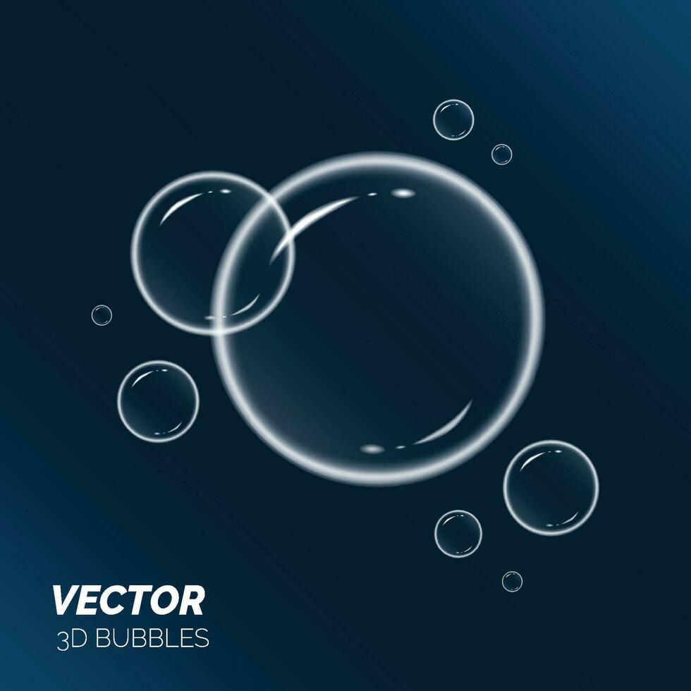 Vector illustration of realistic soap bubbles isolated on a dark background