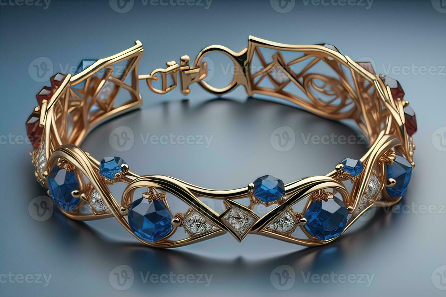 Jewelry Bracelet with precious stones on a gray background. Studio shot. ai generative photo
