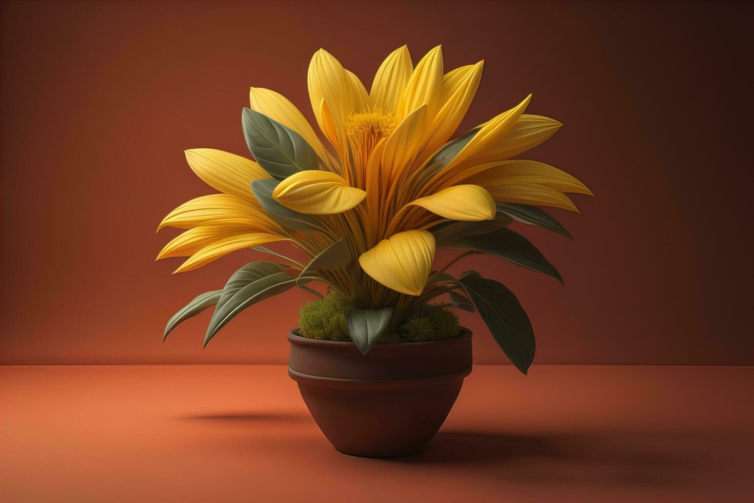 Flowers in a pot on a solid color background. ai generative photo
