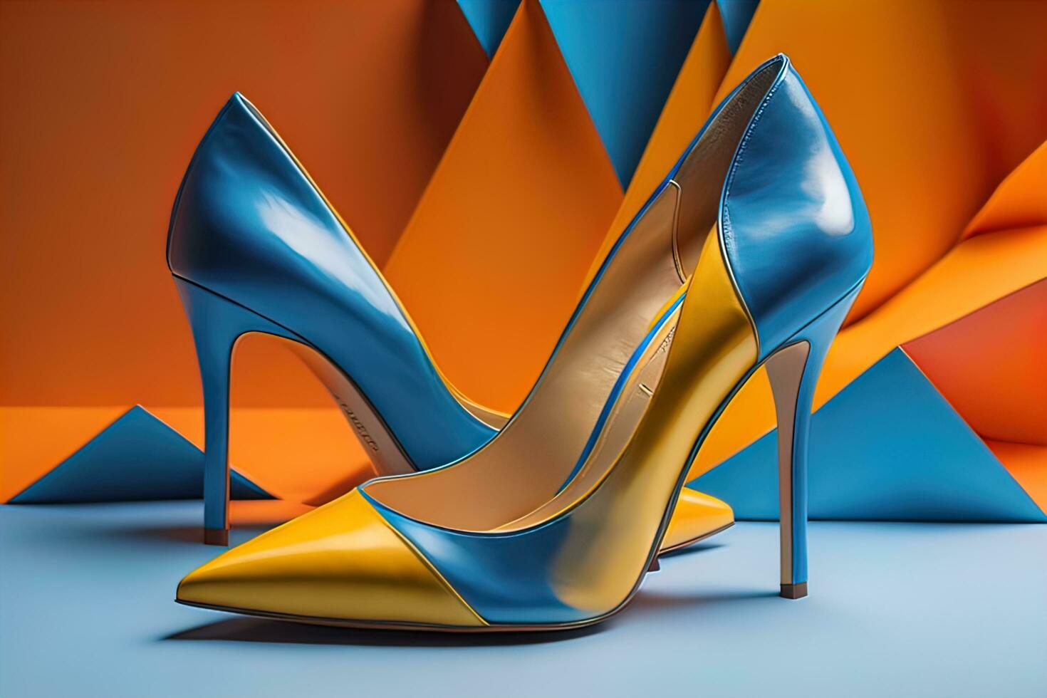 High heel women shoes on a solid colour background. ai generative photo