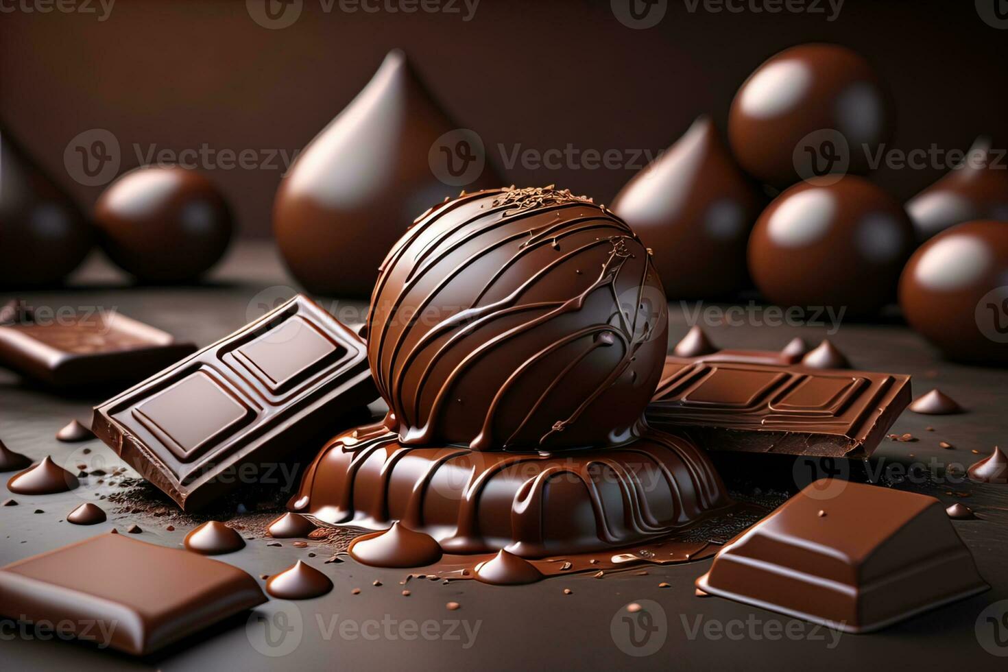 Chocolate truffles on a dark background. ai generative photo