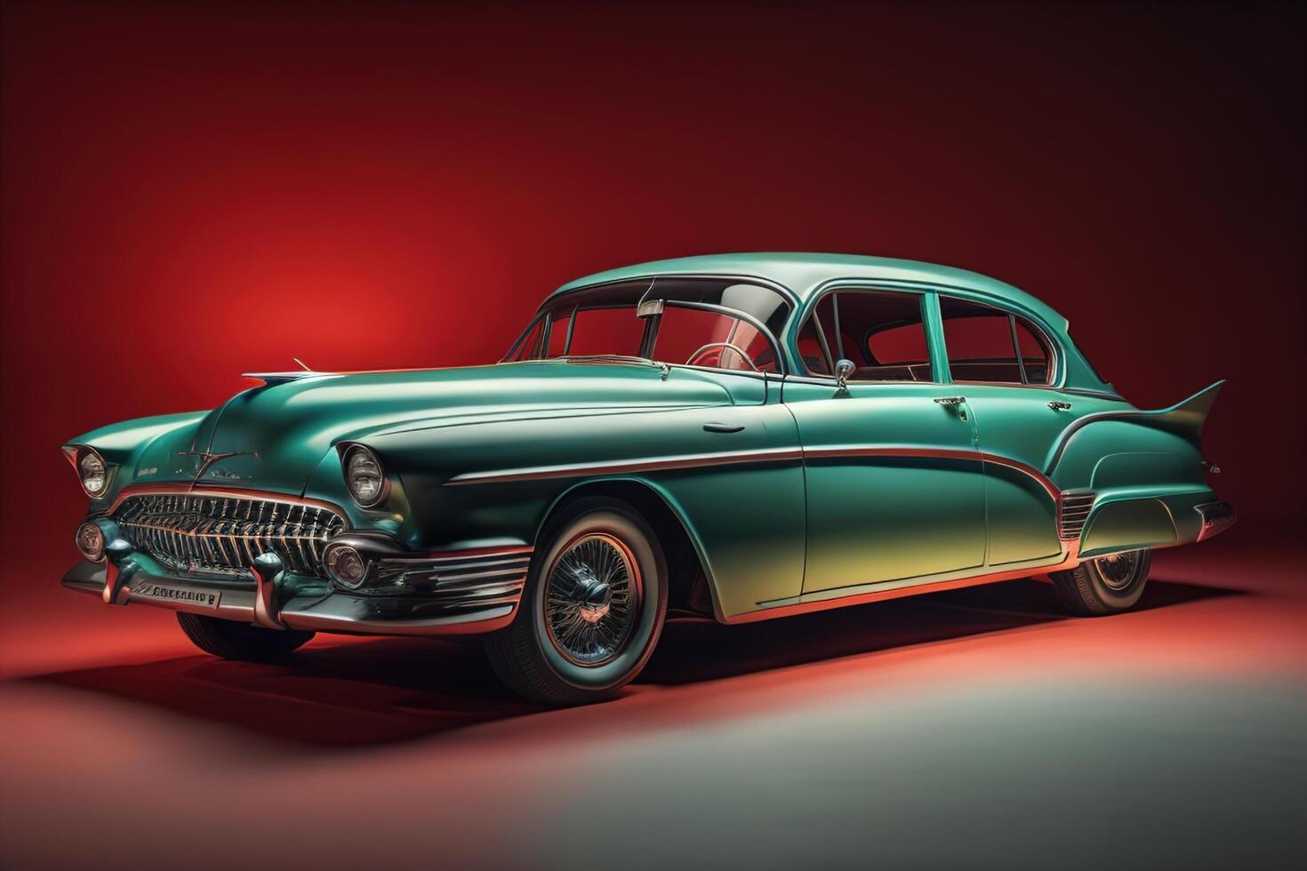 Classic american car on a red background. photo