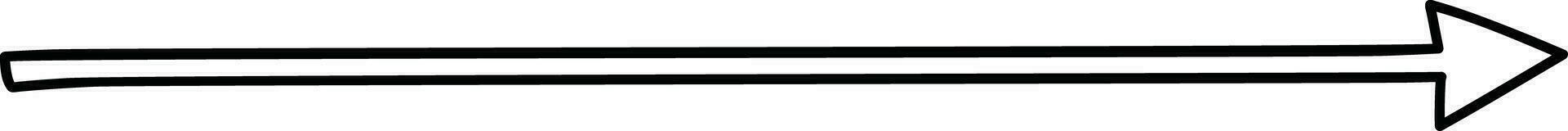 Black straight long arrow in hand drawn style. Arrow shape element pointing right. vector