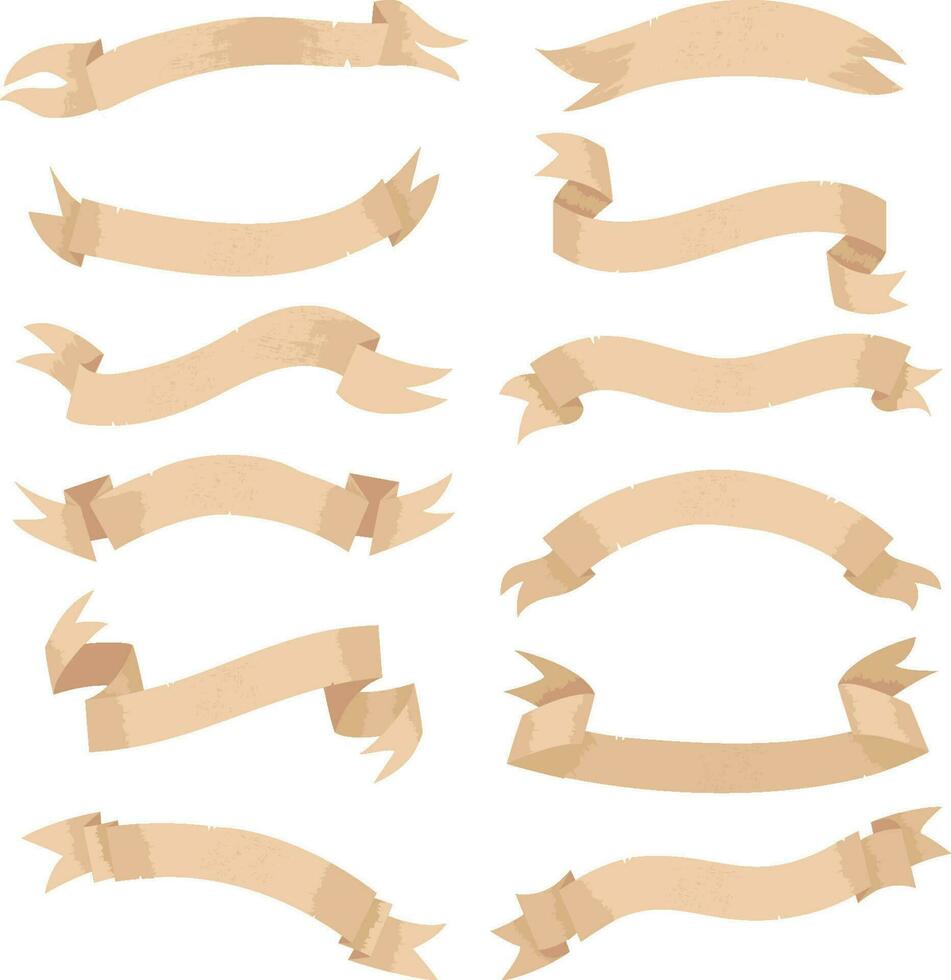 Old retro pirate label or ribbon set. Vintage ancient decoration in stock vector illustration