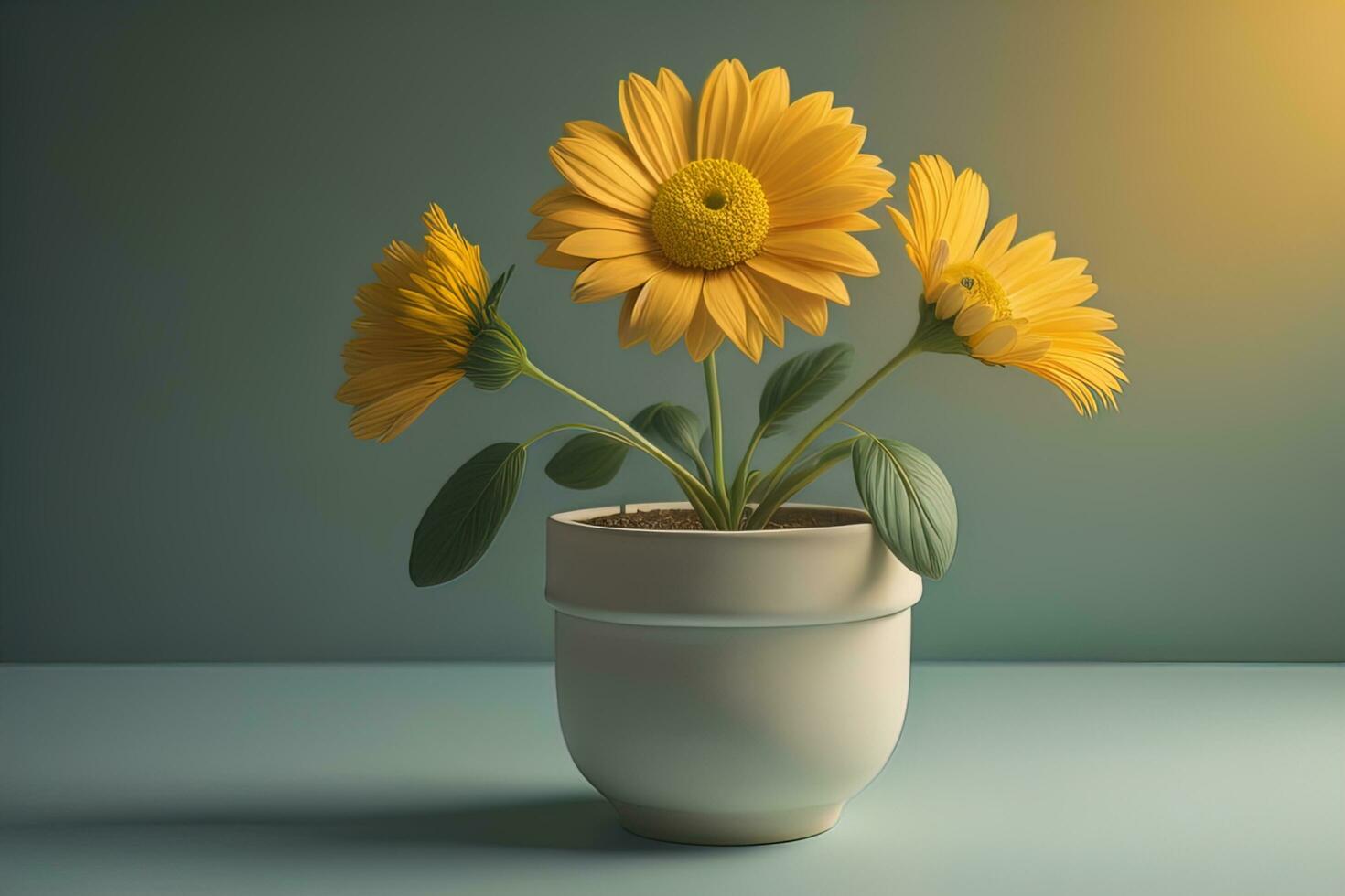 Flowers in a pot on a solid color background. ai generative photo