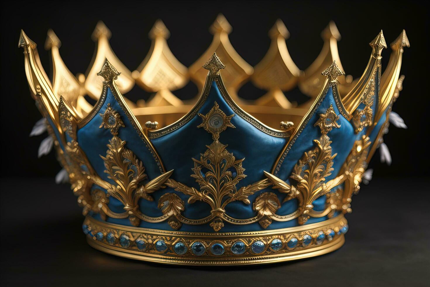 low key image of beautiful golden queen, king crown. ai generative photo