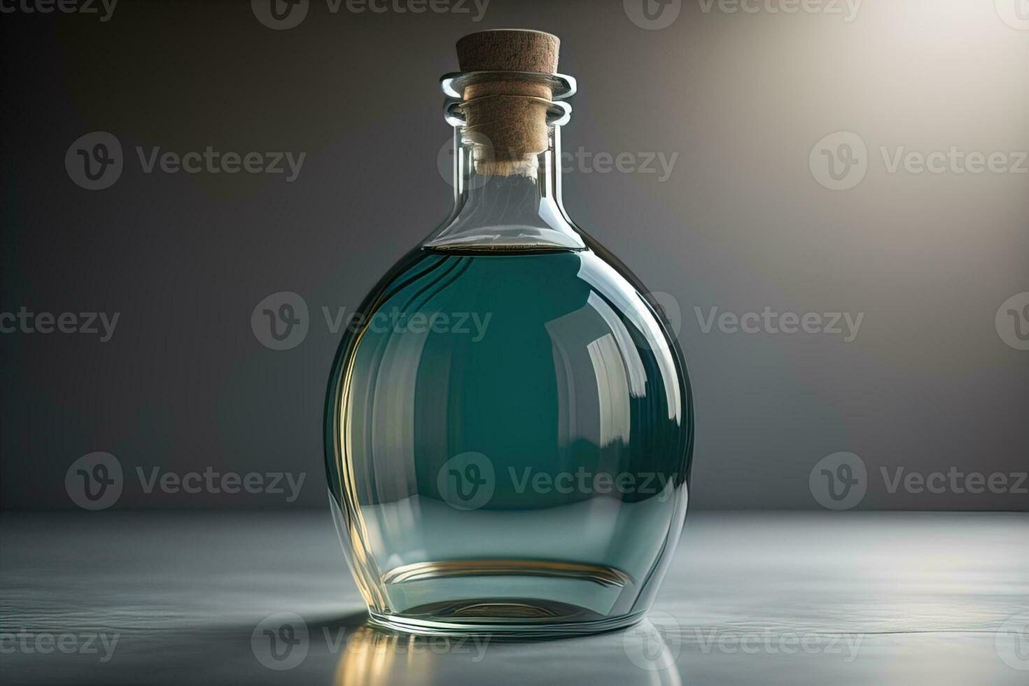Bottle with a liquid on a solid color background. ai generative photo