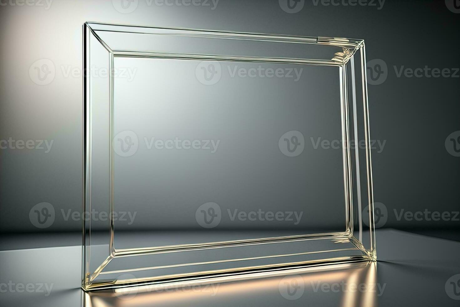 Glass picture frame on a solid color background. ai generative photo
