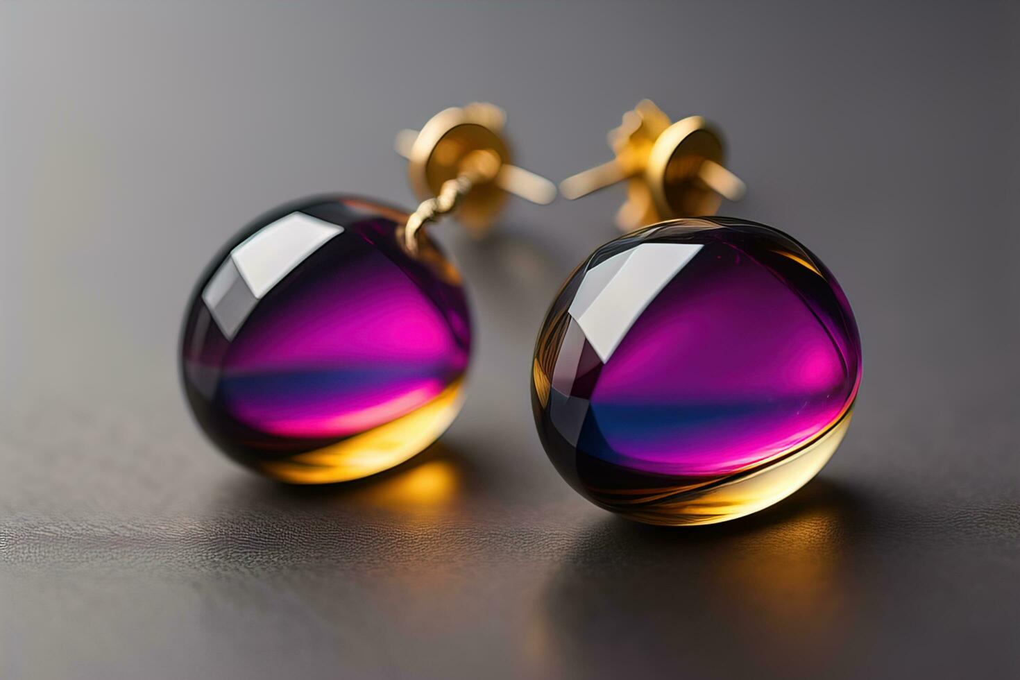Glass earrings on a dark background close-up. ai generative photo