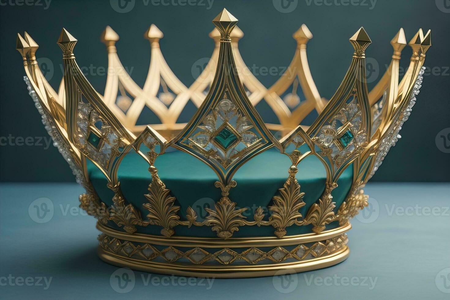 low key image of beautiful golden queen, king crown. ai generative photo