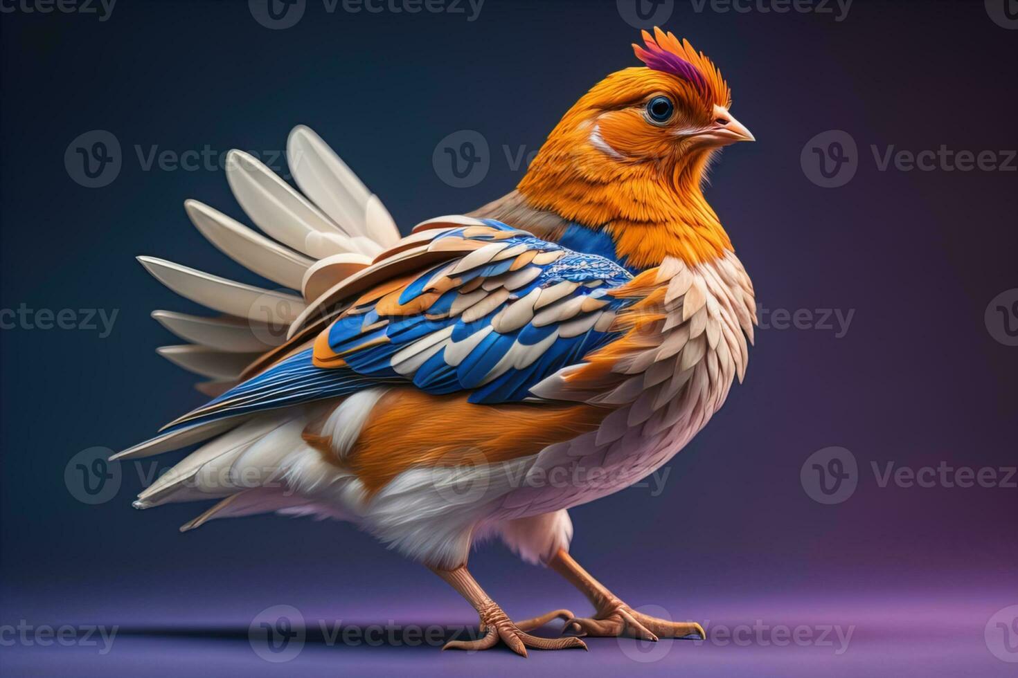 Colorful chicken on a solid color background, studio photo. ai generative photo