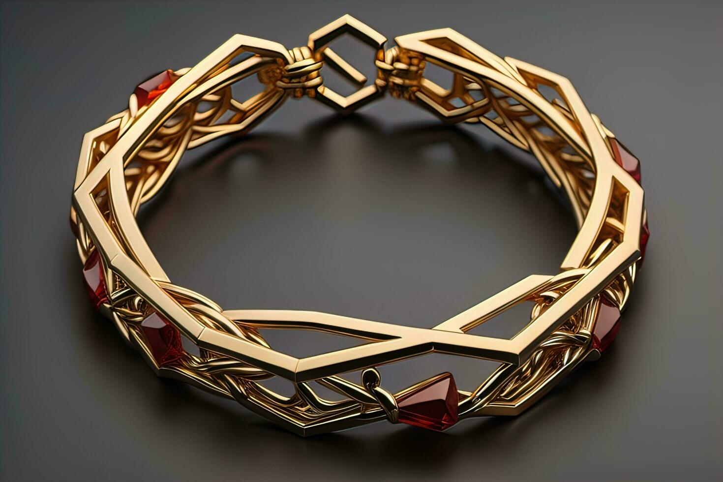 Jewelry Bracelet with precious stones on a gray background. Studio shot. ai generative photo