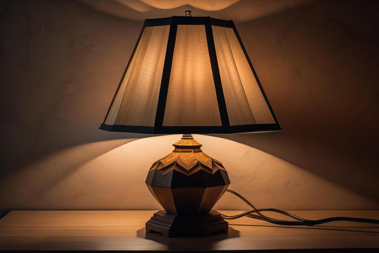 Lamp on the wooden table in the room. photo
