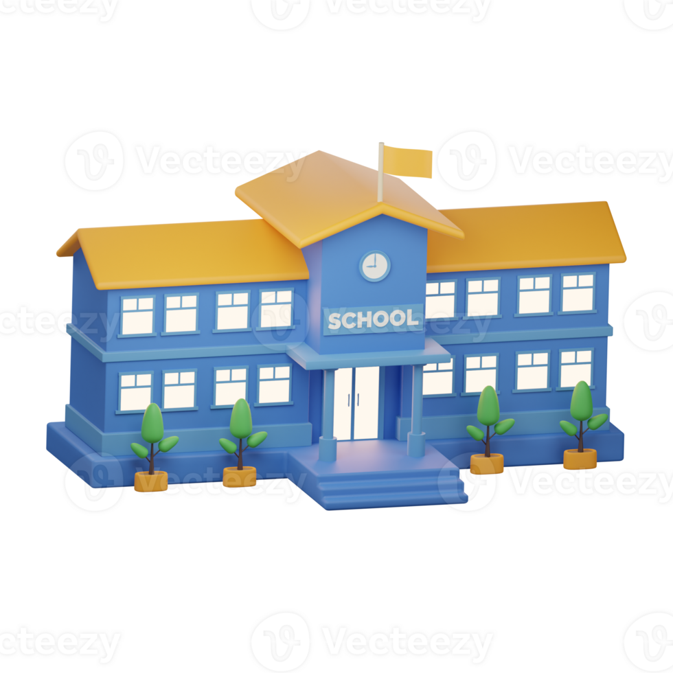 School Building 3 Left Angle 3D Illustration png