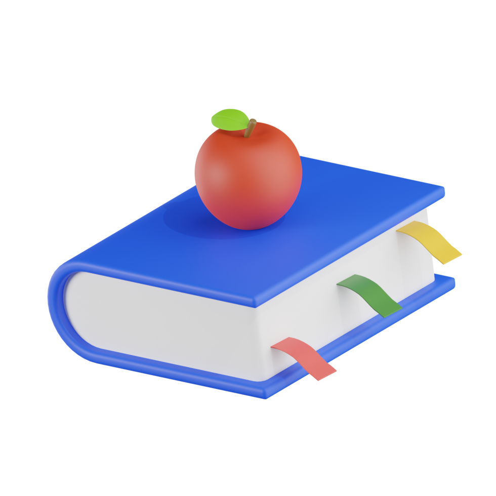 livre et Pomme cours éducation 3d illustration png