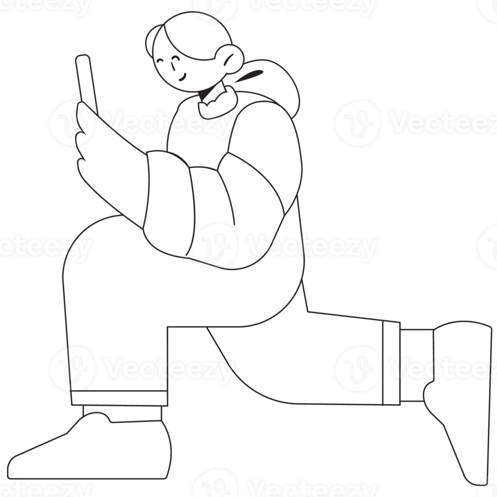 Selfie New Year Outline 2D Illustration png