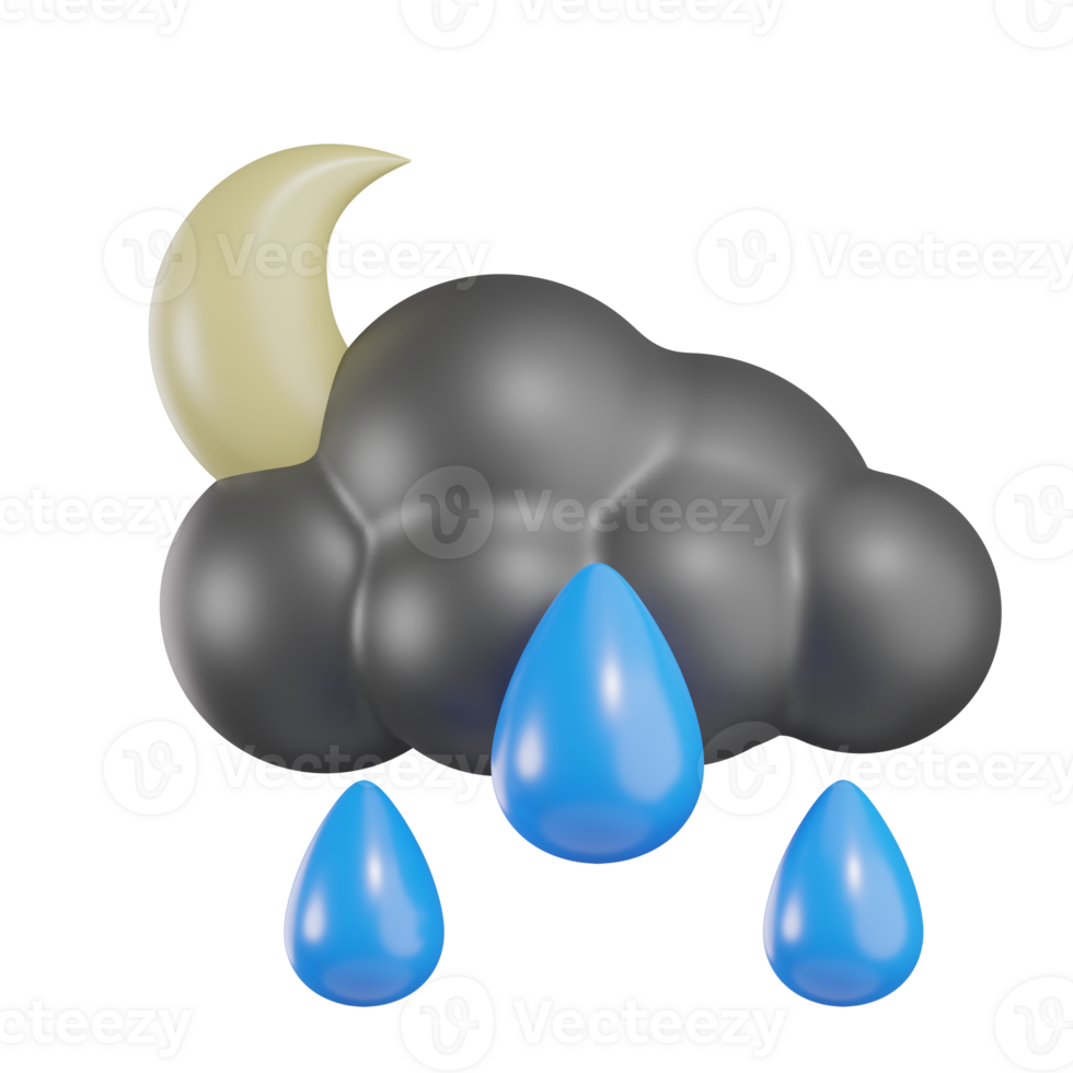 Moon With Rain Cloudy Weather 3D Illustration png