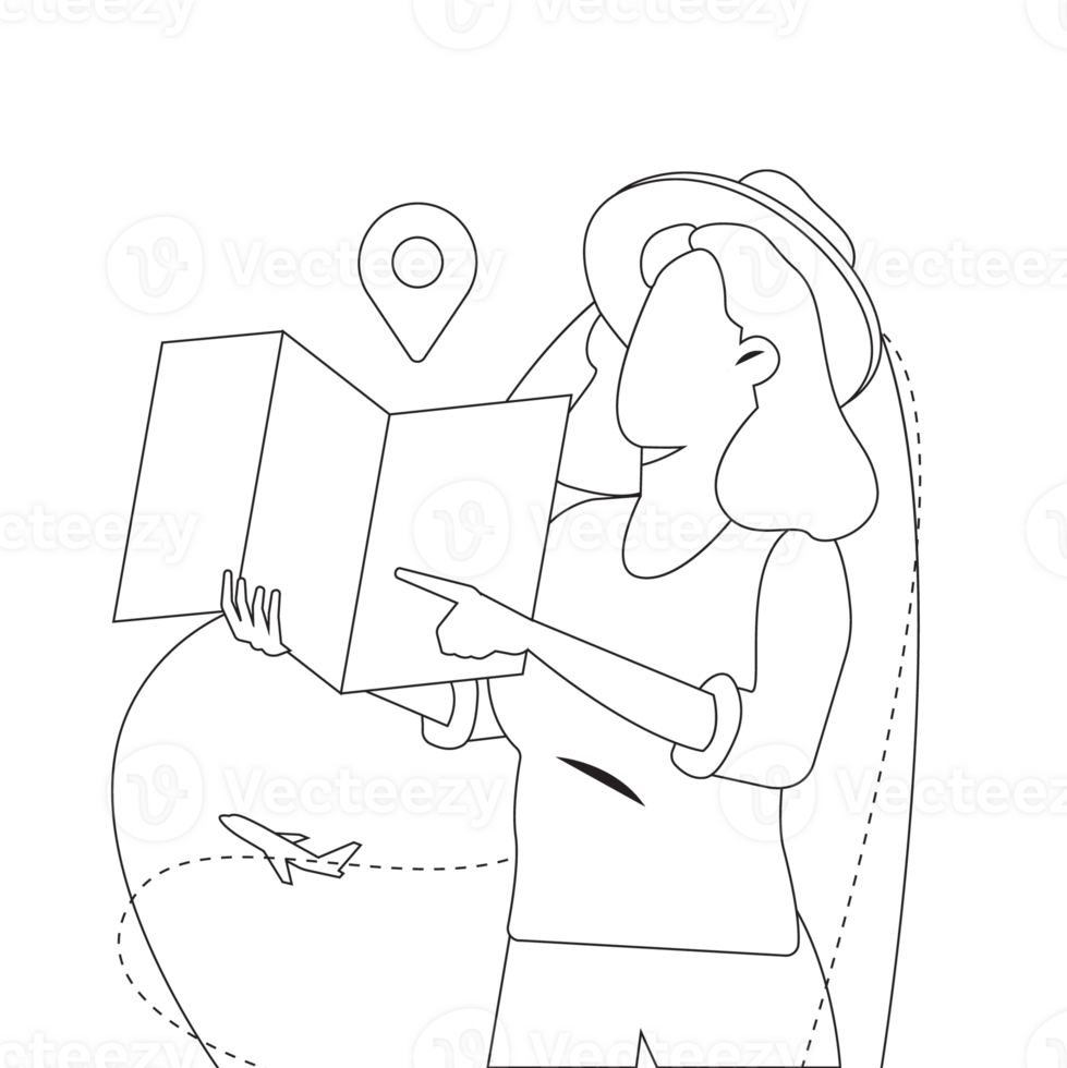 Finding Location Travel Outline 2D Illustration png