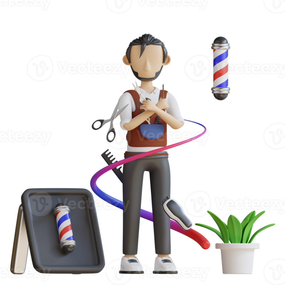 Barbero tienda 2 personaje 3d ilustraciones png