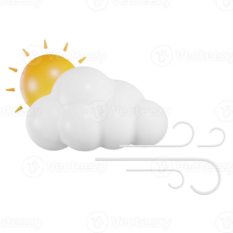 sole nube con vento tempo metereologico 3d illustrazione png