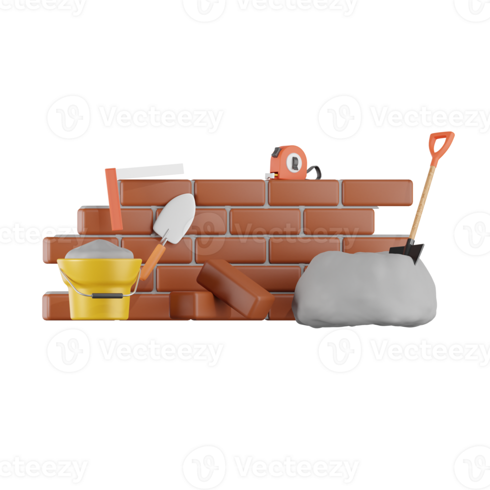 Built Bricks Walls Construction  3D Illustrations png