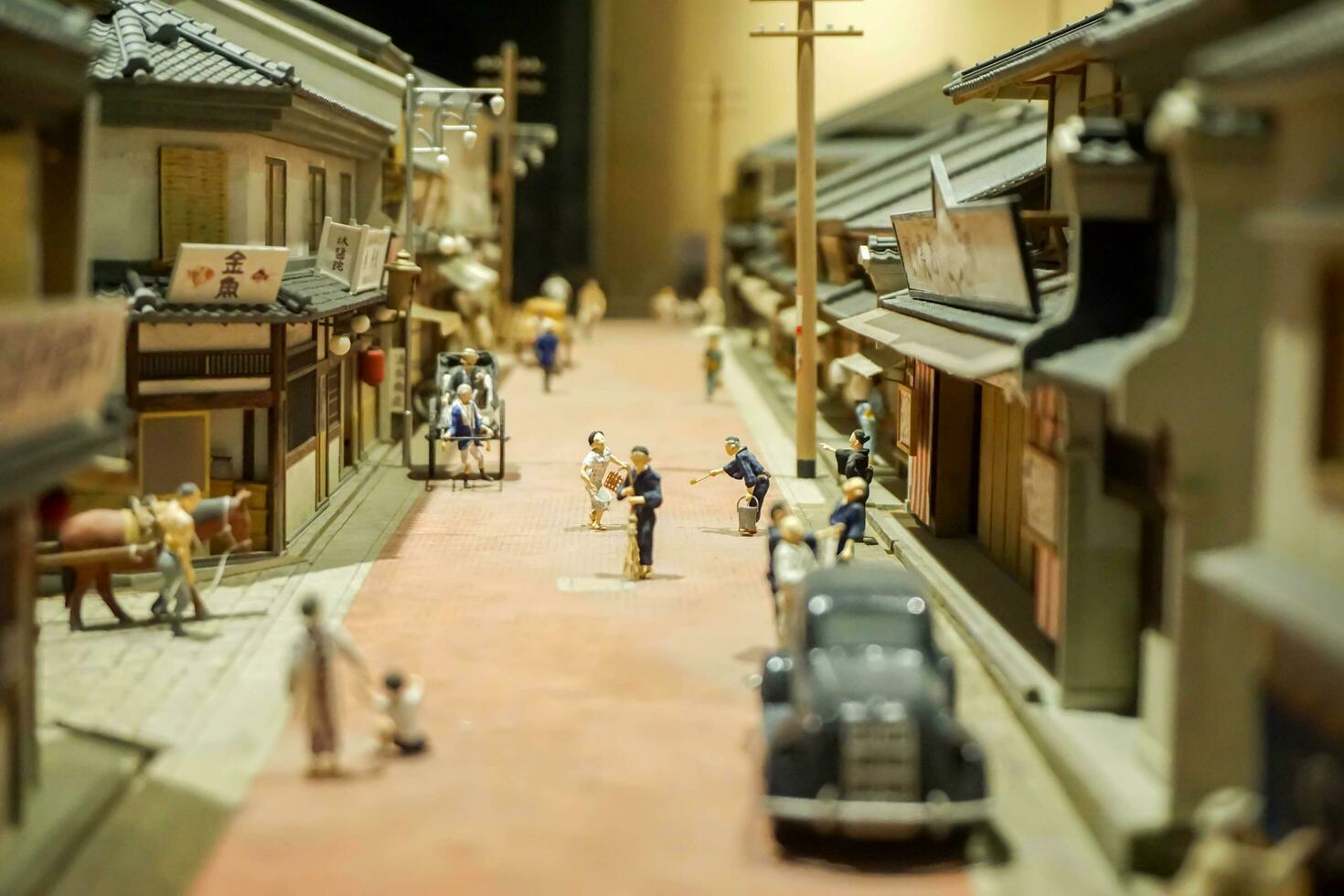 OSAKA, JAPAN, 2018 - Miniature models of 1800's Ancient village and Japanese people in daily life during the Age of Osaka. Show in The Osaka Museum of History, Osaka prefecture, Japan. photo
