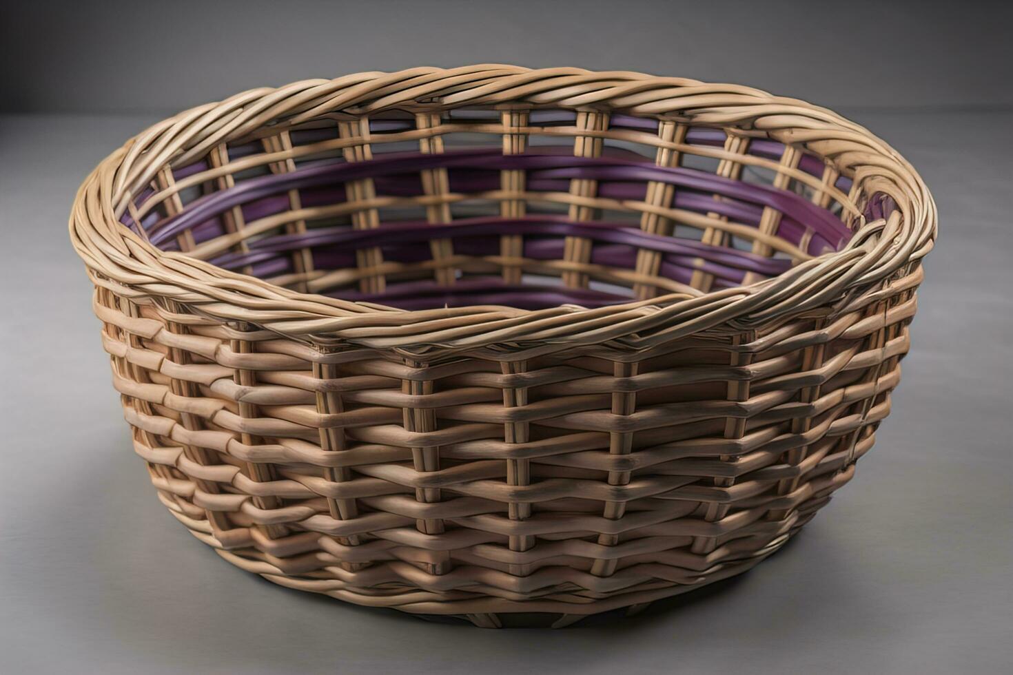 Empty wicker basket on a solid color background. ai generative photo