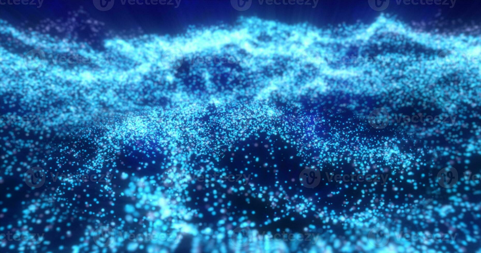 Blue waves from energy particles magical glowing high tech futuristic light dots abstract background photo