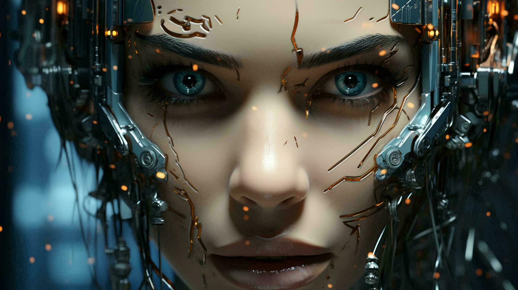 conexión de humano mujer y artificial inteligencia robot. el concepto de fusionando un persona y un computadora con neural redes en el futuro. ai generado foto