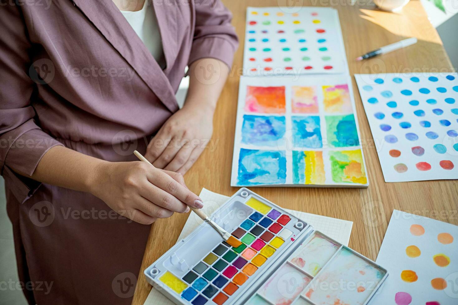 Artist Creative Designer drawing with artistic tool . photo