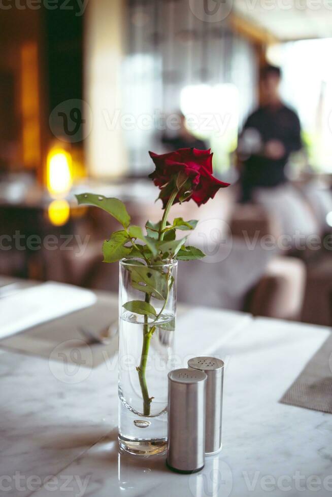 Modern concept design of restaurant lounge blurred background for display or montage your products. photo