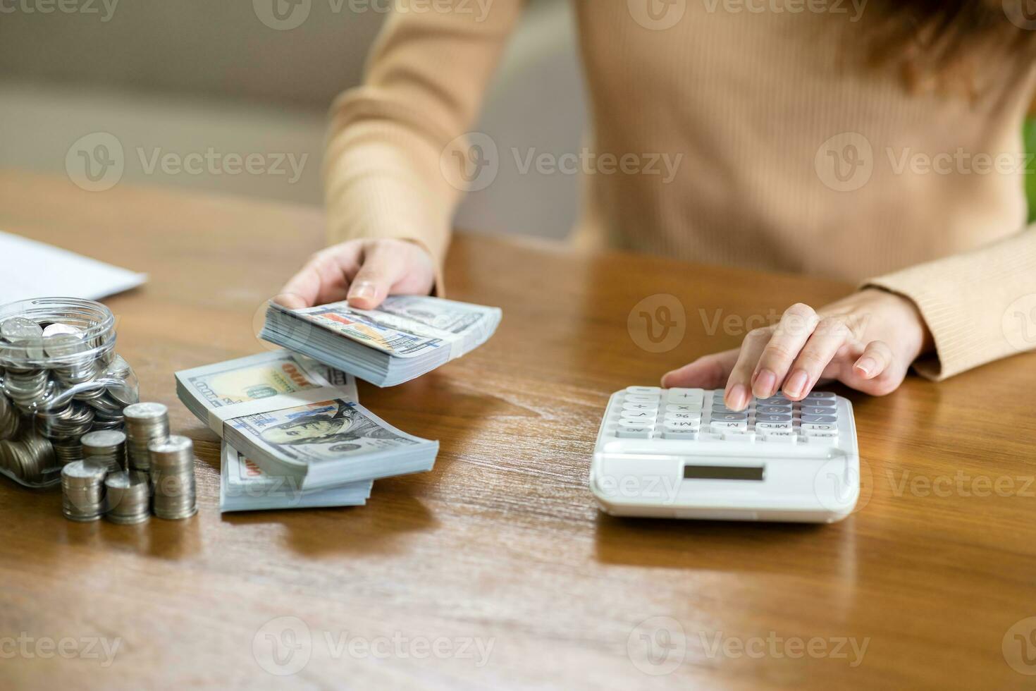 Female hand stack coins growing business. Saving money financial or loan for prepare in future financial insurance photo