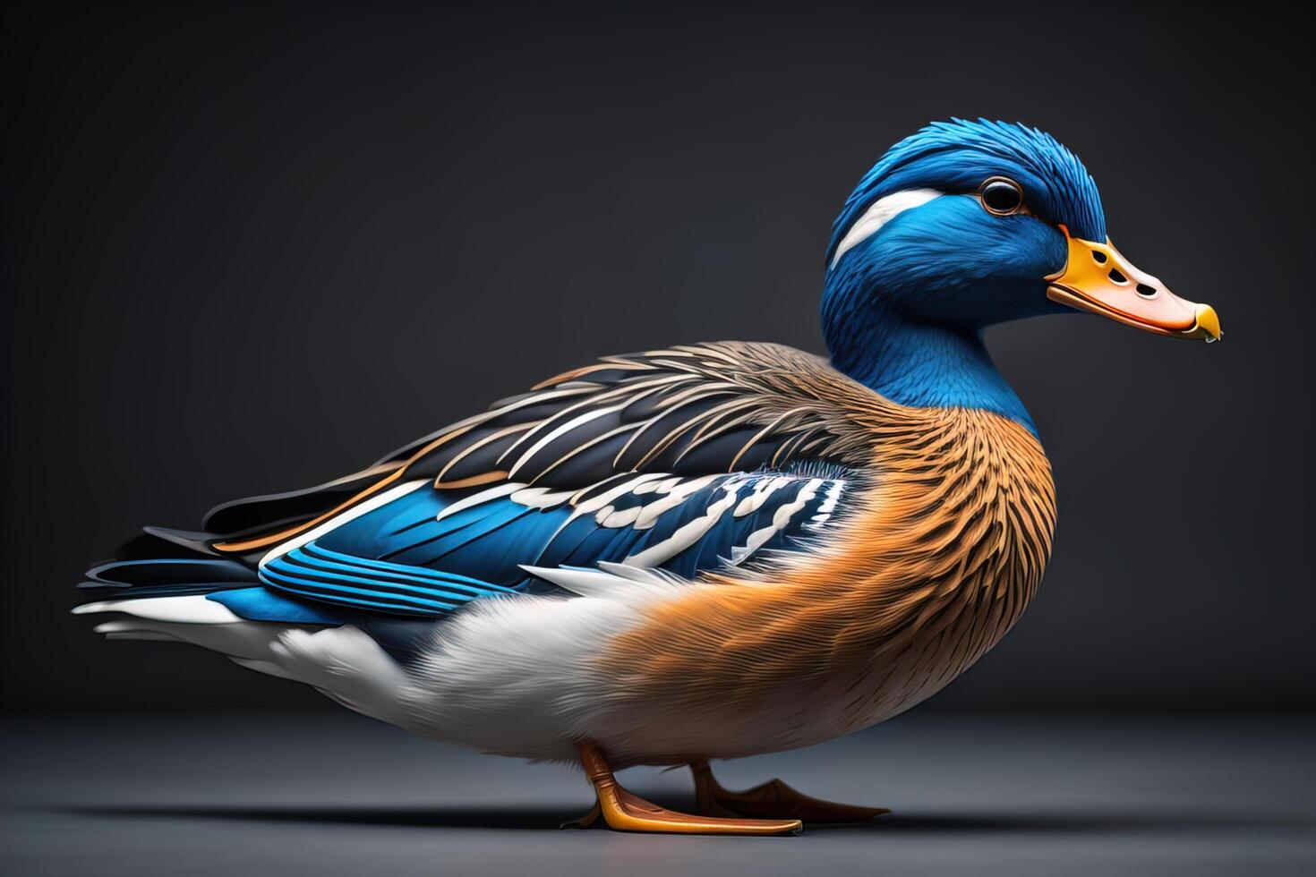Beautiful mallard duck isolated on black background. photo