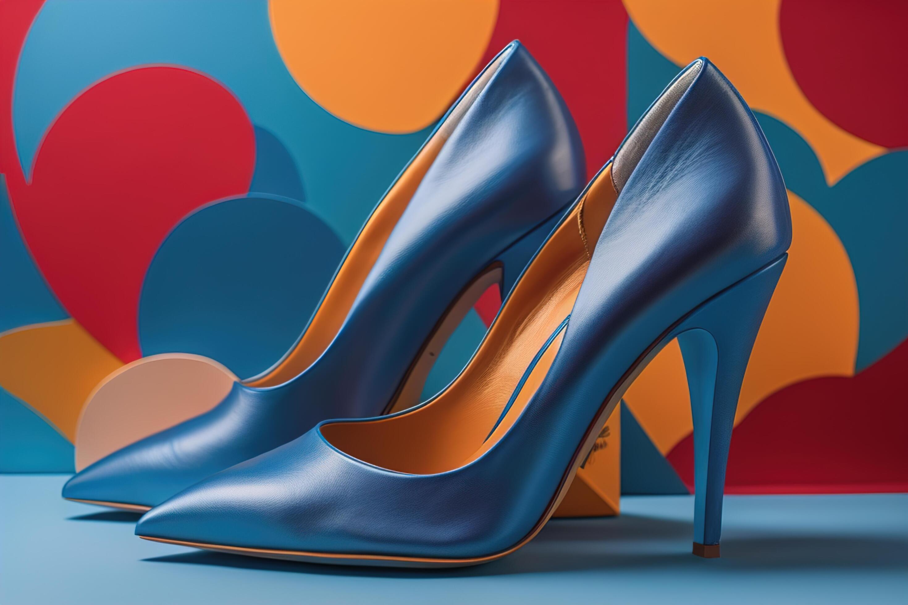Blue high heel shoes on colorful background. generative ai 27056693