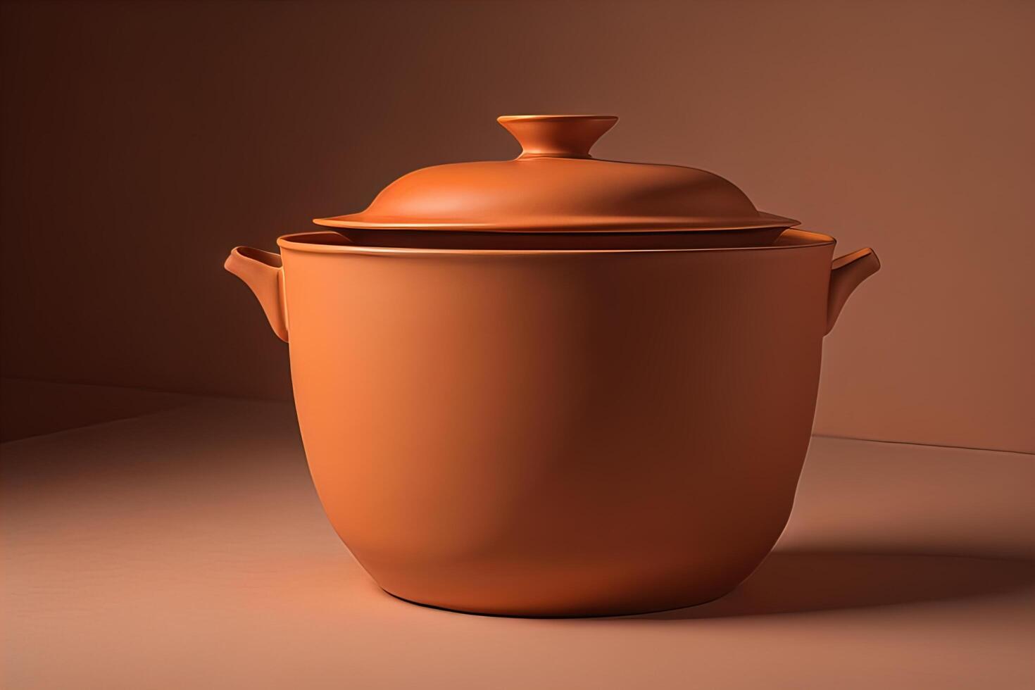 Clay pot on a brown background. photo