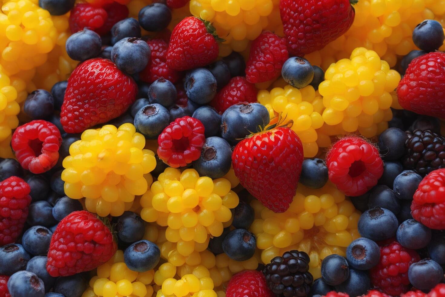 Colorful mix of berries as background, top view, close up. photo