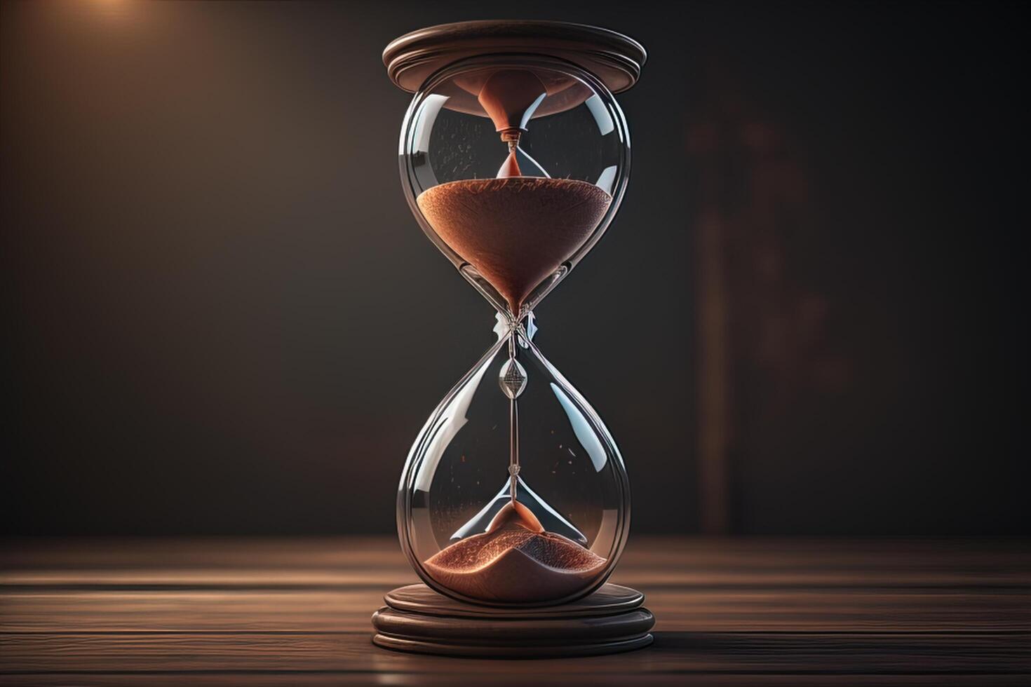 Hourglass with flowing sand, time passing concept. photo