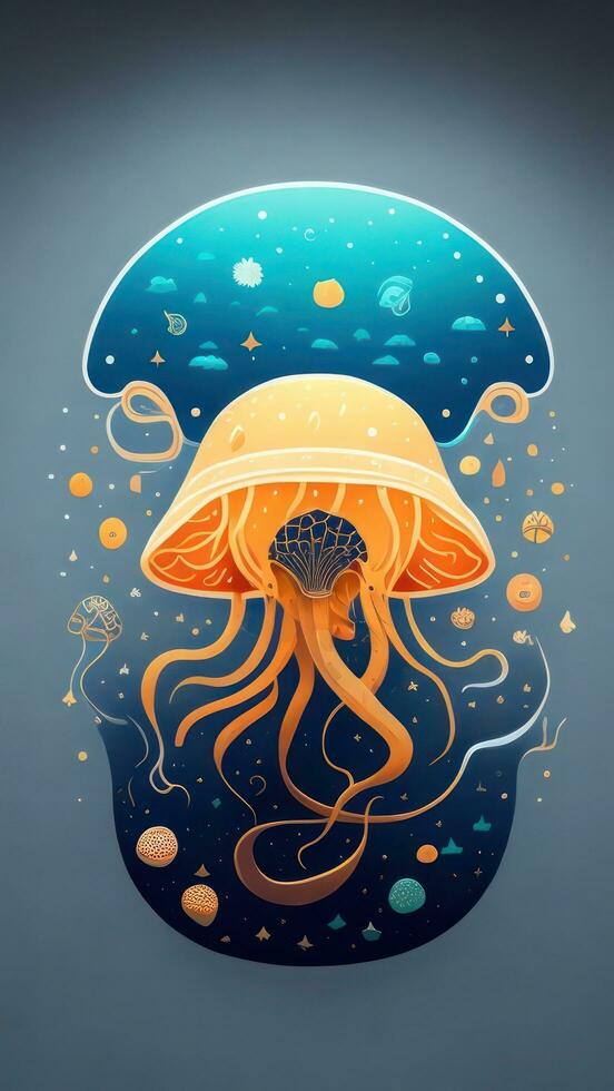 Jellyfish in the sea. Underwater world. Vector illustration. photo