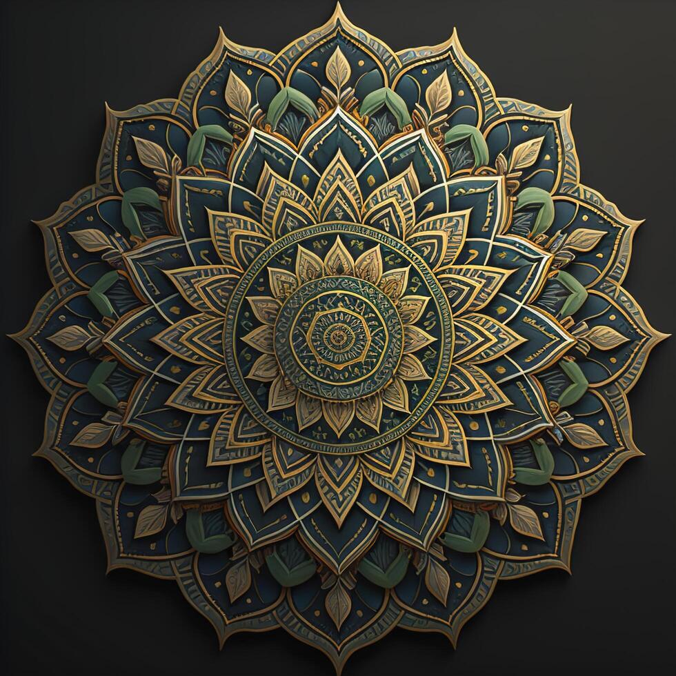 Luxury gold mandala on black background. illustration. photo