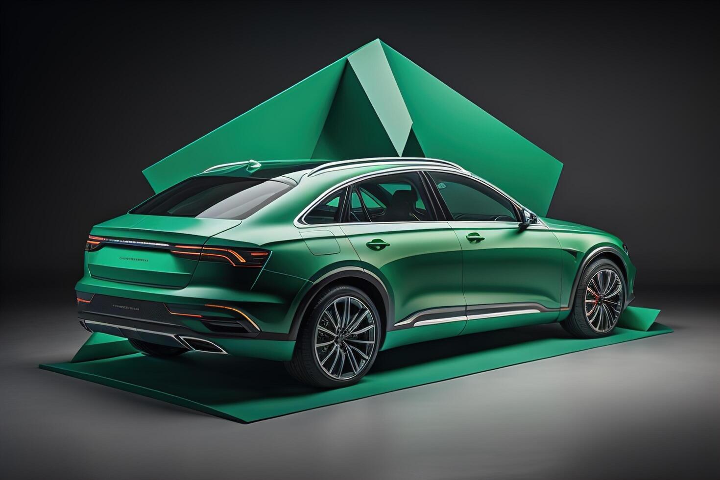 Modern green sports car coupe on a gray background. photo